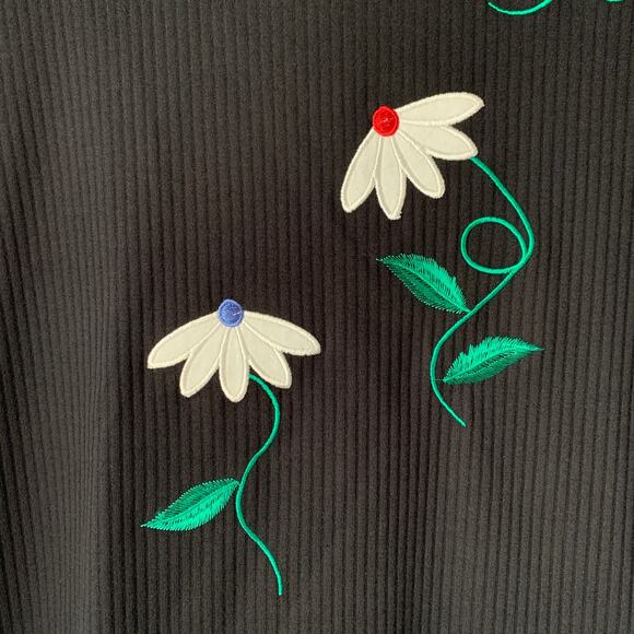 Links Vintage Black Ribbed Embroidered Daisy Flower Shirt Short Sleeve Size S - Picture 11 of 16